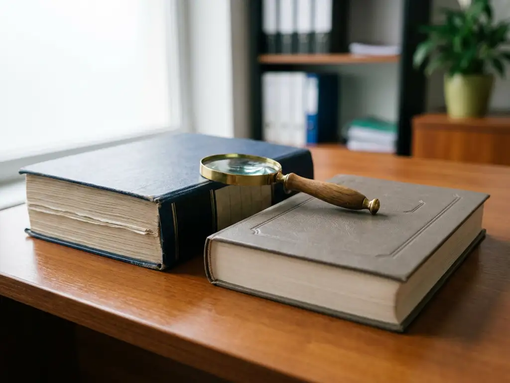Compliance-handboek en internationale beveiligingsstandaard naast elkaar op een bureau, met een vergrootglas ertussen voor vergelijking.